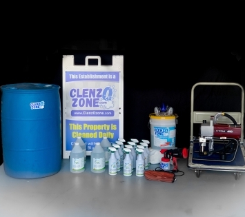 An image of the ClenzOzone system of environmentally friendly products.